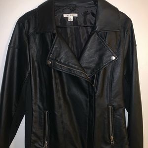 Black leather jacket. Miami brand. Size large. Side zipper.
